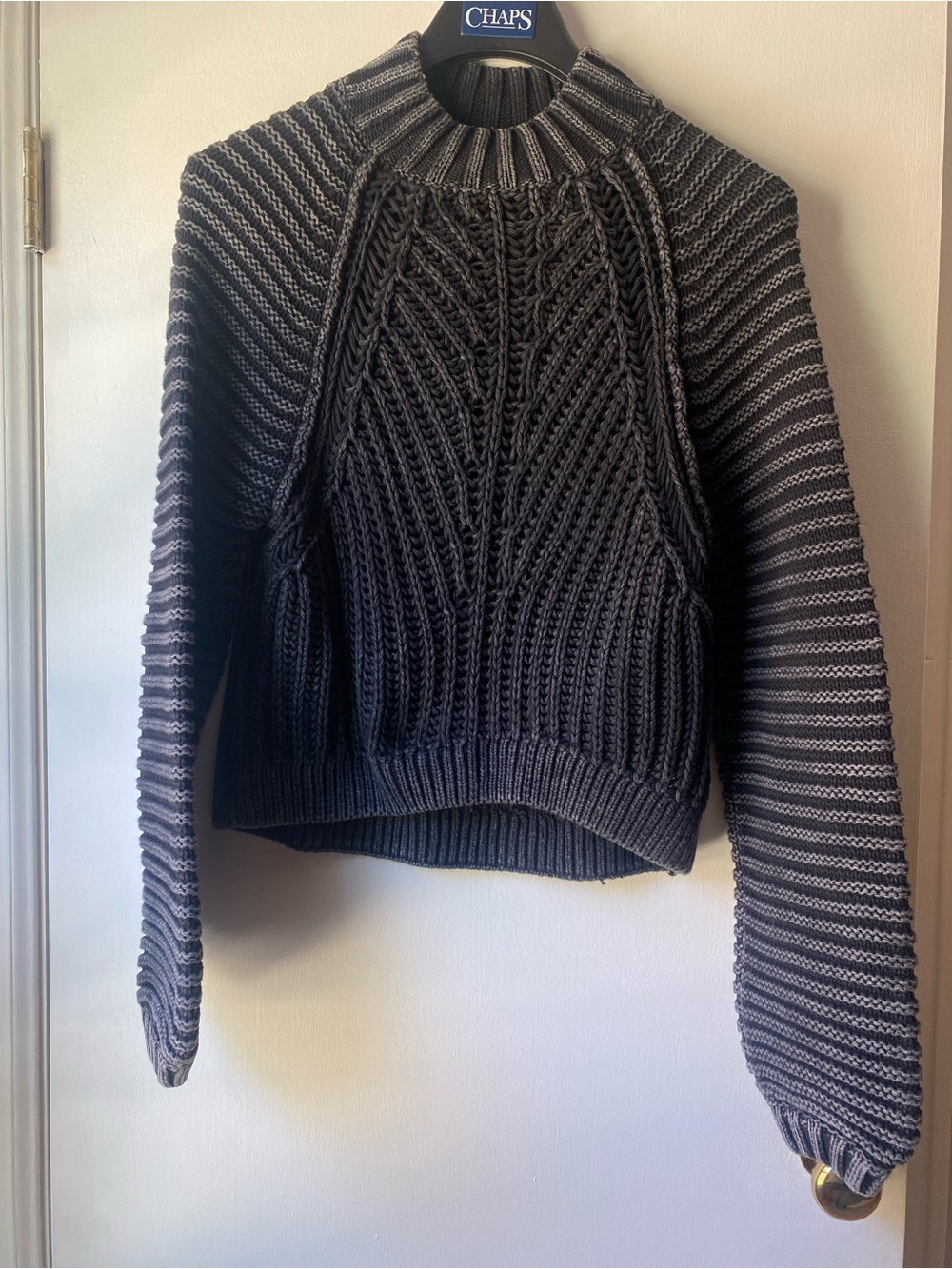 Free People Charcoal Ribbed Cable Mock-Neck Sweater